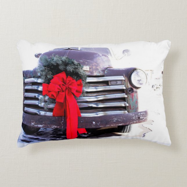 Coussins Décoratifs Camion antique avec couronne de Noël festive (Devant)
