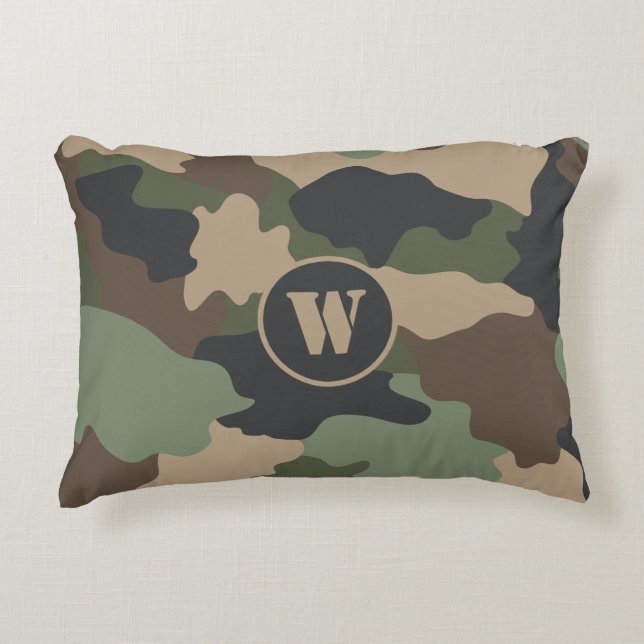 Coussins Décoratifs Camouflage Camo Militaire Kaki Vert Tan Monogramme (Devant)