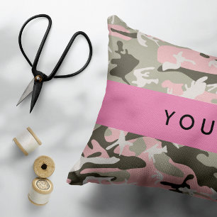 Coussins Décoratifs Camouflage Rose et Vert Personnalisez votre nom