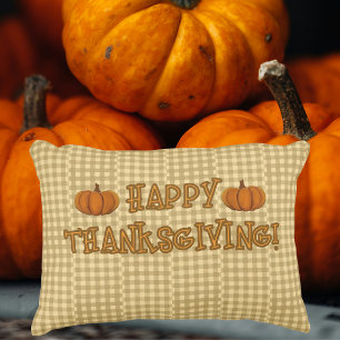 Coussins Décoratifs Campagne Vintage Neutre Carreaux Thanksgiving Citr