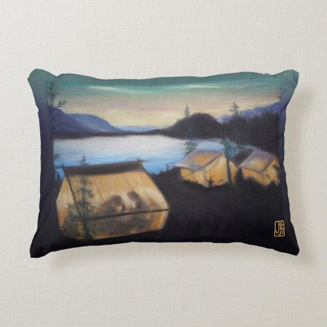 Coussins Décoratifs Camping au bord du lac 12"x16" (Devant)