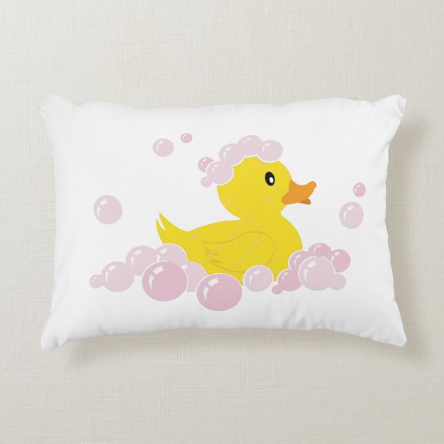 Coussins Décoratifs Canard dans des bulles roses (Devant)