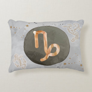 Coussins Décoratifs Capricorne Aquarelle Grise Signe du Zodiaque Astro