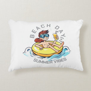 Coussins Décoratifs Caractère de dessin de jour de plage sur anneau go