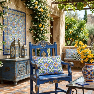 Coussins Décoratifs Carreau espagnol bleu orange vert méditerranéen