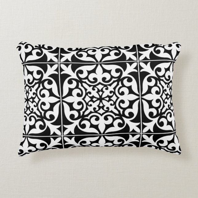 Coussins Décoratifs Carreau marocain - blanc sur fond noir (Devant)