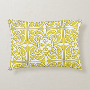 Coussins Décoratifs Carreau marocain - jaune moutarde et blanc