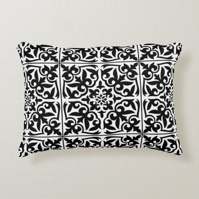 Coussins Décoratifs Carreau marocain - noir sur fond blanc (Devant)