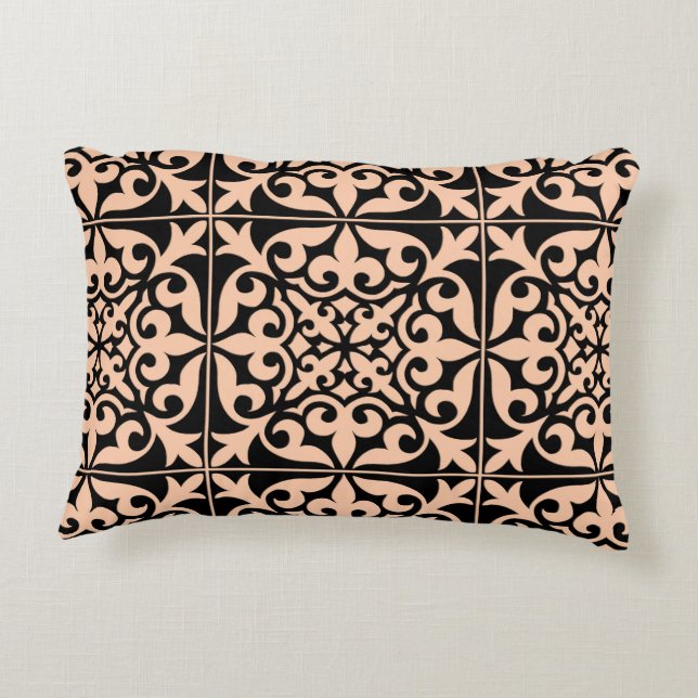 Coussins Décoratifs Carreau marocain - rose pêche et noir (Dos)