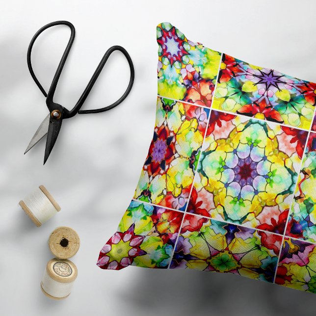 Coussins Décoratifs Carrelage méditerranéen, Carreaux d'encre d'alcool (Créateur téléchargé)