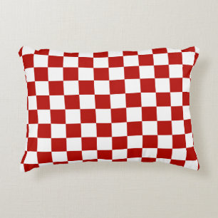 Coussins Décoratifs Carrés à damier rouge blanc géométrique rétro