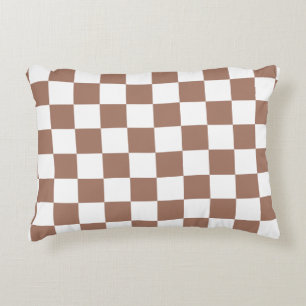Coussins Décoratifs Carrés Checker mocha brun blanc géométrique rétro