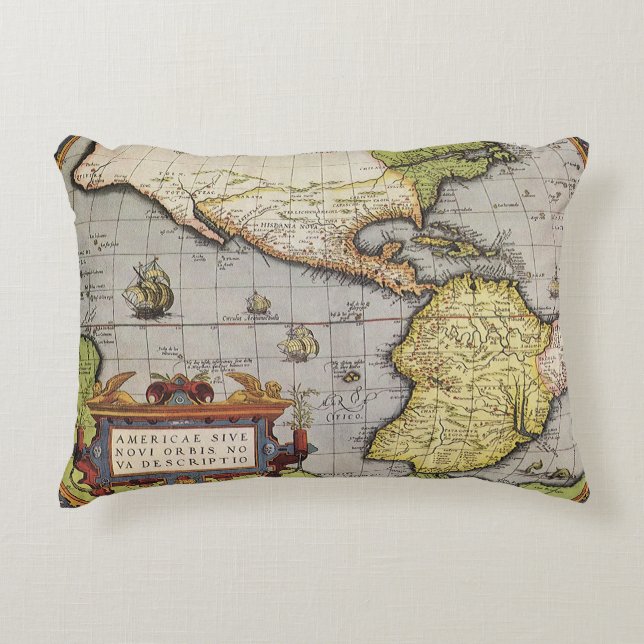 Coussins Décoratifs Carte ancienne du monde Les Amériques par Abraham  (Devant)
