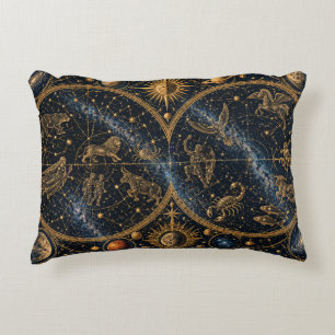Coussins Décoratifs Carte antique du ciel zodiacal doré