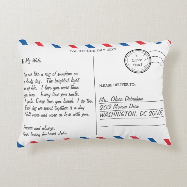 Coussins Décoratifs Carte postale de lettre d'amour romantique pour la (Devant)