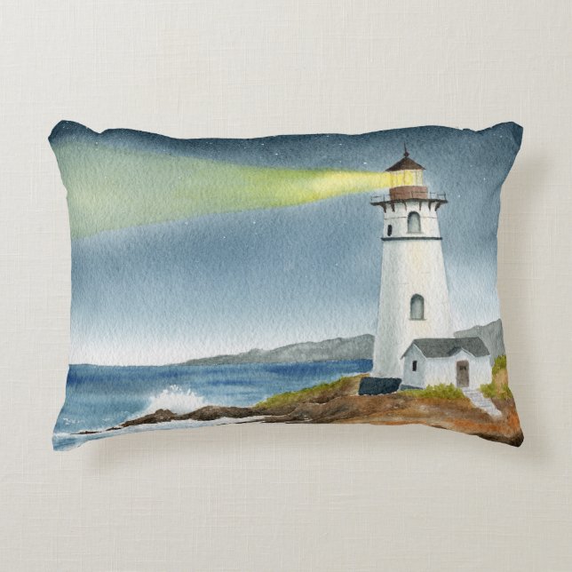 Coussins Décoratifs Carte postale de phare côtier avec faisceau lumine (Devant)