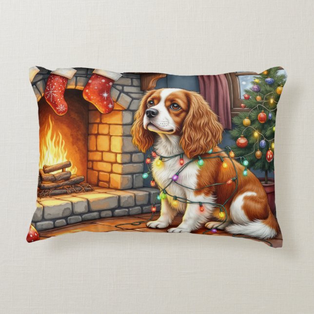 Coussins Décoratifs Cavalier King Charles Spaniel Cheminée Noël (Dos)