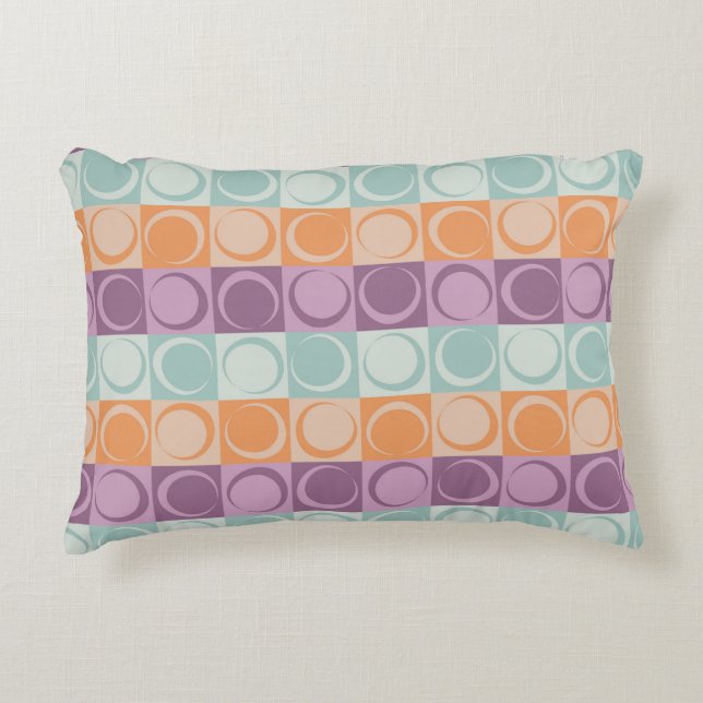 Coussins Décoratifs Cercles rétro Checkers Motif pourpre Mint vert (Devant)