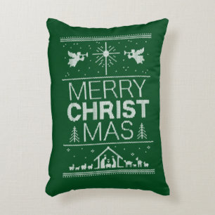 Coussins Décoratifs Chandail de Noël moche religieux chrétien vert