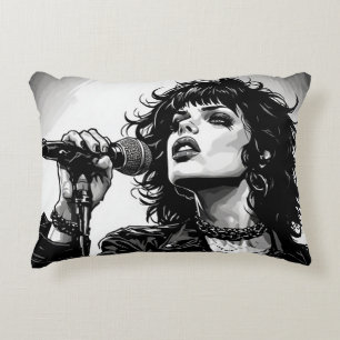 Coussins Décoratifs Chanteuse goth punk fille graphique rétro BD noir