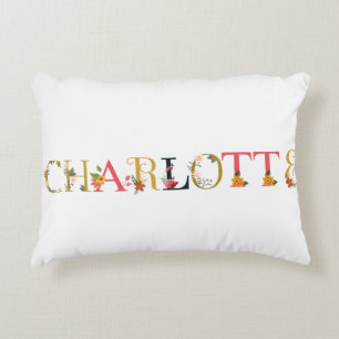 Coussins Décoratifs CHARLOTTE Nom Art Avec Fleurs Brodées