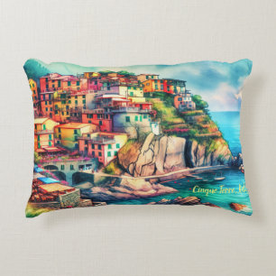 Coussins Décoratifs Charme côtier Italie Cinque Terre Aquarelle
