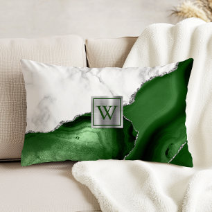 Coussins Décoratifs Chasseur de marbre blanc Agate verte Monogramme ar