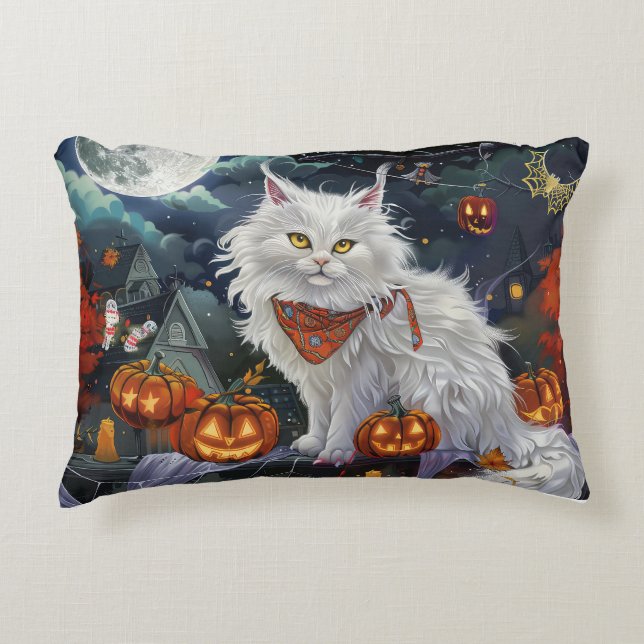 Coussins Décoratifs Chat angora turc Halloween effrayant (Devant)