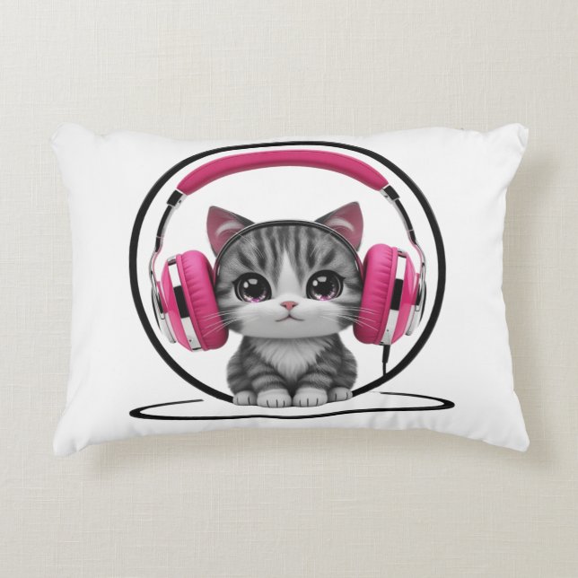Coussins Décoratifs Chat avec casque (Devant)