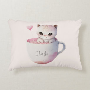 Coussins Décoratifs Chat blanc-rose mignonne dans une tasse de thé (4)