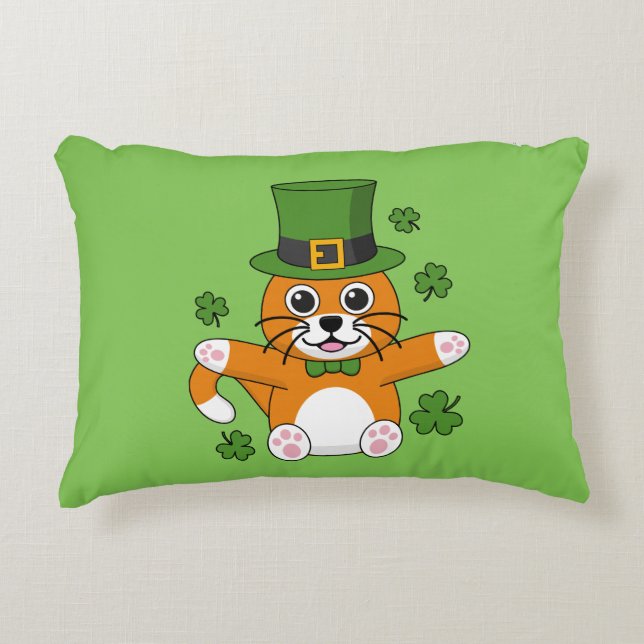 Coussins Décoratifs Chat de la Saint Patrick avec dessin Shamrock (Devant)