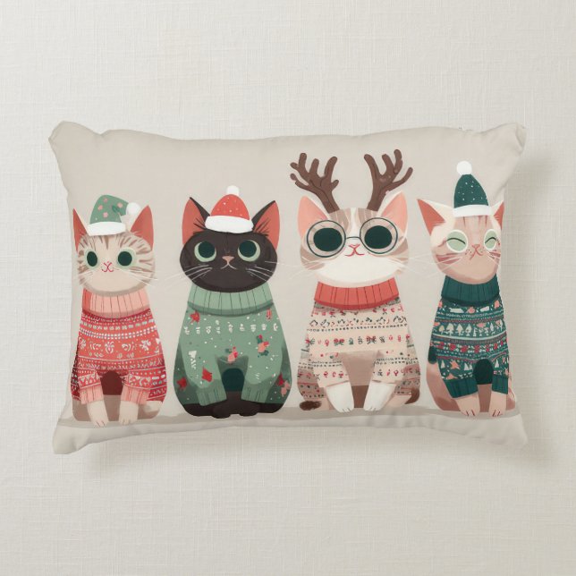 Coussins Décoratifs Chat de Noël drôle  (Devant)