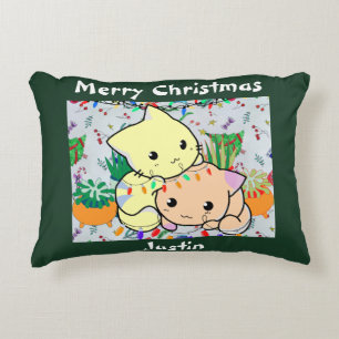 Coussins Décoratifs chat de noël mignon, personnaliser texte personnal