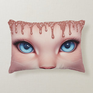 Coussins Décoratifs Chat Fantastique Yeux Bleus avec Coulée d'Or Rose