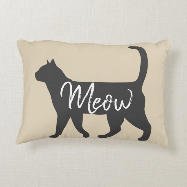 Coussins Décoratifs Chat gris tendance Silhouette & Taupe Meow (Dos)