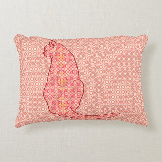 Coussins Décoratifs Chat japonais - batik orange de corail (Devant)
