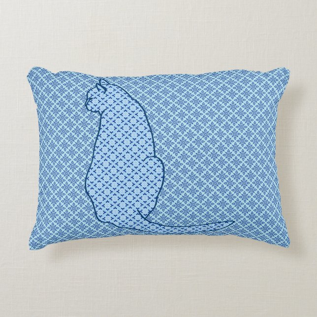 Coussins Décoratifs Chat Japonais - Impression Kimono Bleu (Devant)