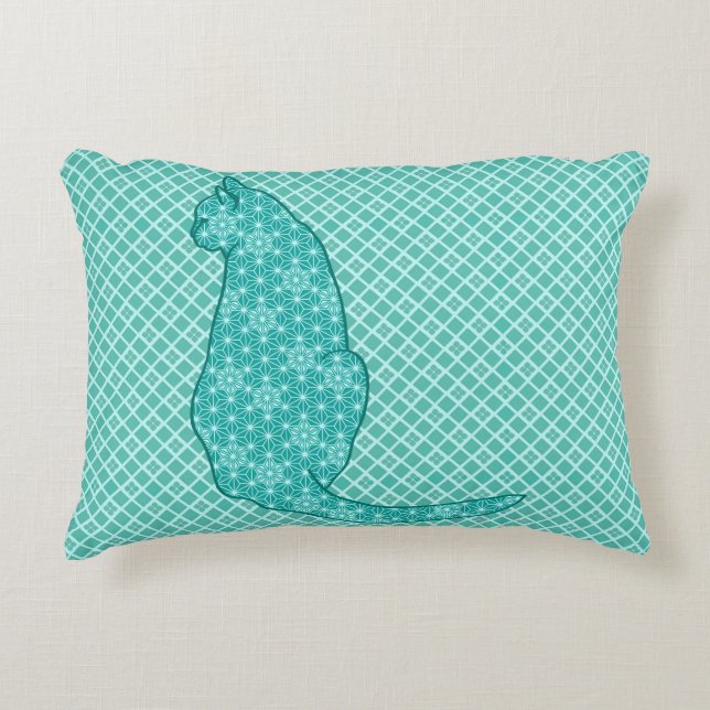 Coussins Décoratifs Chat japonais - Kimono turquoise (Devant)