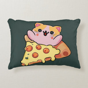 Coussins Décoratifs Chat Mignon Kawaii Enlaçant une Pizza au Pepperoni