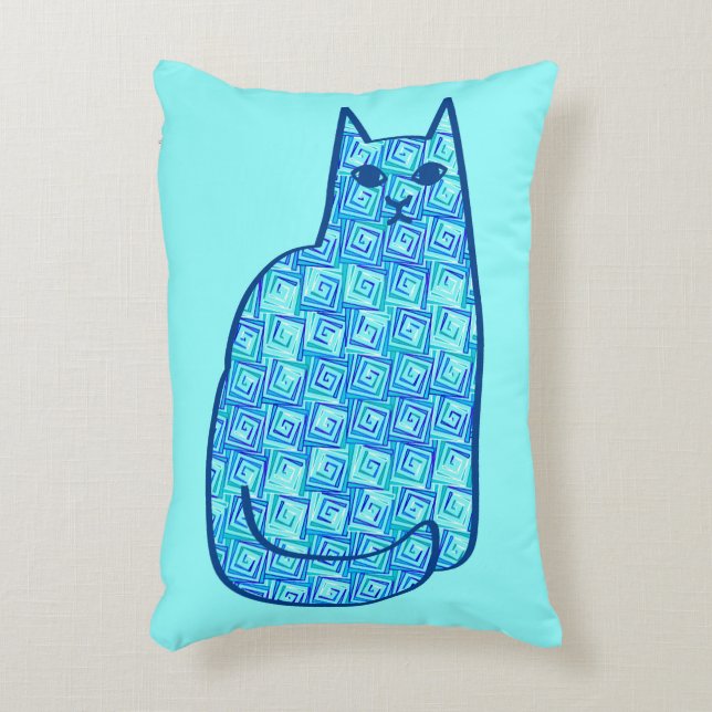Coussins Décoratifs Chat moderne, turquoise et marine du milieu du siè (Devant(Vertical))