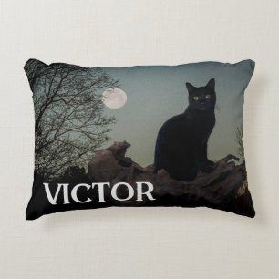 Coussins Décoratifs Chat noir avec lune sur le membre de l'arbre Nom p