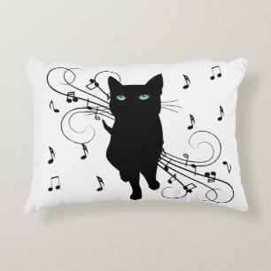 Coussins Décoratifs Chat noir entouré de notes de musique murmurantes