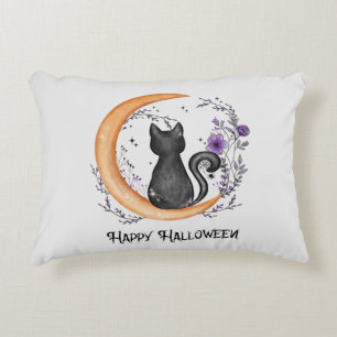 Coussins Décoratifs Chat noir et lune de croissant pour Halloween heur