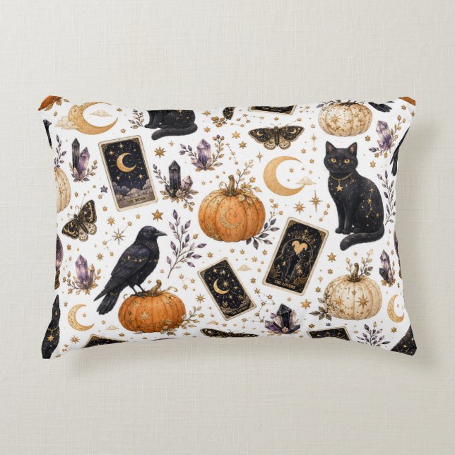 Coussins Décoratifs Chat noir mystique Halloween Tarot céleste  (Devant)