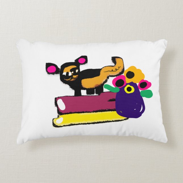 Coussins Décoratifs Chat paresseux et fleurs  (Devant)