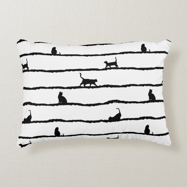 Coussins Décoratifs Chat Silhouette rayures Abstrait main tiré Motif (Devant)