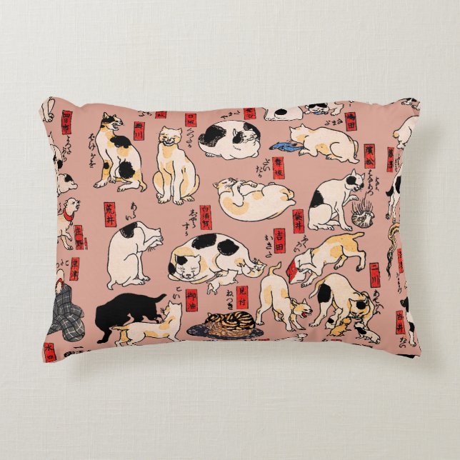 Coussins Décoratifs Chaton de style Ukiyo-e Japonais Vintage : Kuniyos (Devant)
