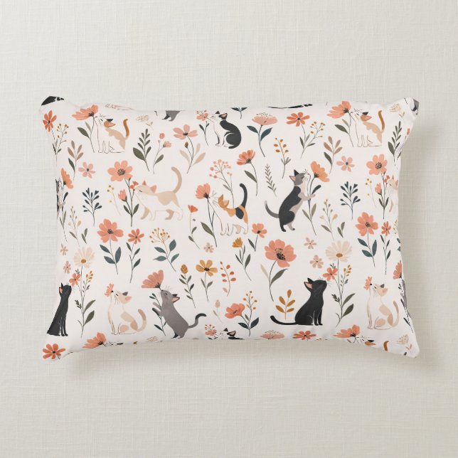 Coussins Décoratifs Chats Mignons Sentant les Fleurs Moderne (Devant)