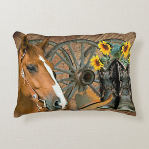Coussins Décoratifs Cheval Cowboy Boots Wagon Wheels Sunflowers Wester