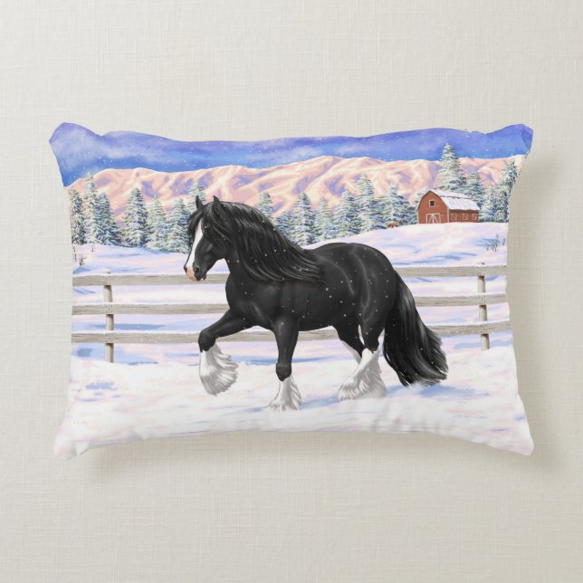 Coussins Décoratifs Cheval d'attelage noir et blanc de la bannière Tzi (Devant)